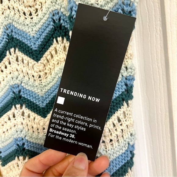 NWT Broadway 38 crochet open knit striped boho button down sweater zigzag XL - Picture 10 of 11